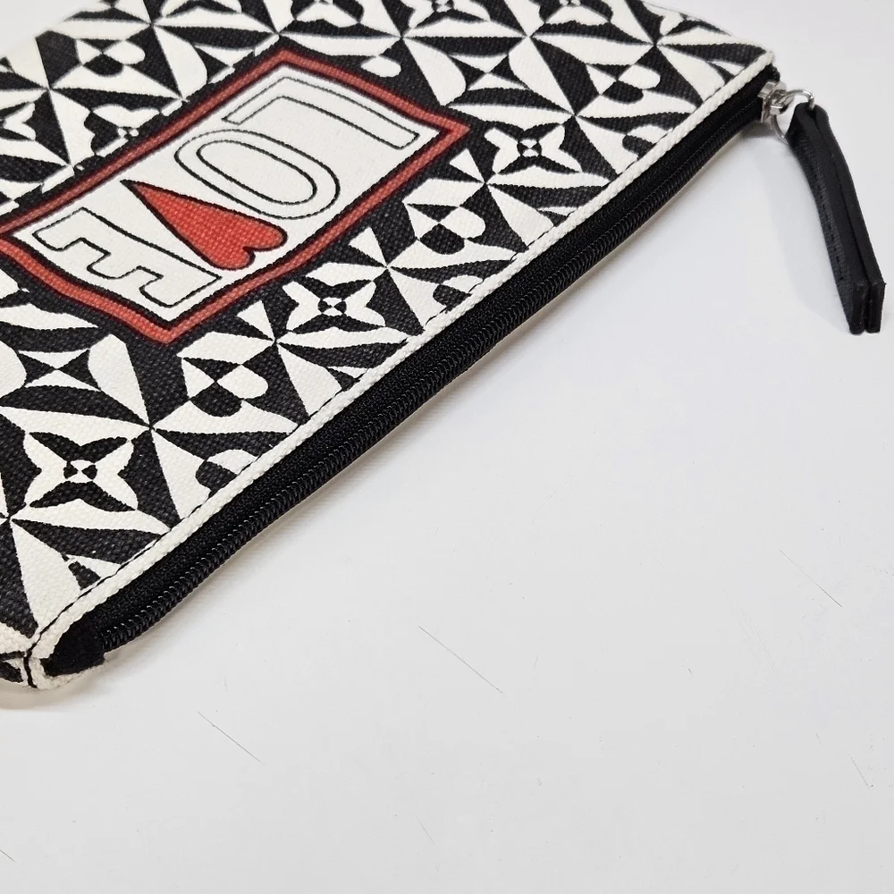 NEW Brighton LOVE Black & White Heart Canvas Makeup Pouch Clutch Bag